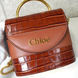 クロエ アビーロック 型押しクロコ レザー 2way ハンドバッグ チェーン ショルダーバッグ ブラウン - NEWSED