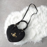 ヴィヴィアン ウエストウッド オーブ ハート型 クロコ エナメル 2way ハンドバッグ ショルダーバッグ ブラック 保存袋付き - NEWSED