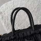 プラダ テスート ポコノ ナイロン/レザー 編み上げハンドル リボン ギャザー 2way ハンドバッグ ショルダーバッグ ブラック - NEWSED