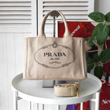 プラダ カナパ キャンバス 2way ハンドバッグ ショルダーバッグ ベージュ ギャランティーカード付き - NEWSED