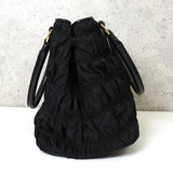 プラダ ロゴ ギャザー テスート ポコノ ナイロン 2way ハンドバッグ ショルダーバッグ ブラック - NEWSED