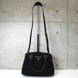 プラダ ロゴ ギャザー テスート ポコノ ナイロン 2way ハンドバッグ ショルダーバッグ ブラック - NEWSED