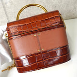 クロエ アビーロック 型押しクロコ レザー 2way ハンドバッグ チェーン ショルダーバッグ ブラウン - NEWSED