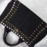 プラダ カナパ ビジュー キャンバス 2way ハンドバッグ ショルダーバッグ ブラック - NEWSED