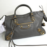 バレンシアガ メタリック エッジ シティ レザー 2way ハンドバッグ ショルダーバッグ グレー - NEWSED