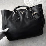 プラダ ヴィッテロダイノレザー 2way ハンドバッグ ショルダーバッグ 編み込みハンドル ブラック - NEWSED