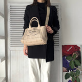 プラダ カナパ キャンバス 2way ハンドバッグ ショルダーバッグ ベージュ ギャランティーカード付き - NEWSED