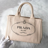 プラダ カナパ キャンバス 2way ハンドバッグ ショルダーバッグ ベージュ ギャランティーカード付き - NEWSED