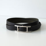 エルメス アピ3 レザー 3連 ブレスレット シルバー / ブラック - NEWSED