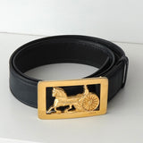 セリーヌ ヴィンテージ サルキー 輪馬車 GP バックル レザー ベルト ネイビー / ゴールド レディース