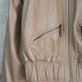 バーバリー ブルーレーベル バッグロゴ ライダースジャケット レザーブルゾン ベージュ