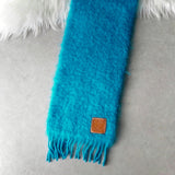 ロエベ アナグラム レザーパッチ モヘア マフラー ブルー