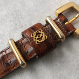 ロエベ アナグラム クロコ レザー ベルト ブラウン レディース