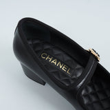 シャネル バレリーナ メリージェーン チャンキーヒール パンプス ブラック 37 1/2C / 24.0cm〜24.5cm - NEWSED