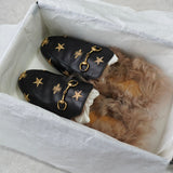 グッチ プリンスタウン ホースビット スター ファー レザー ミュール ブラック 箱付き 37サイズ - NEWSED