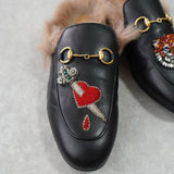 グッチ プリンスタウン ホースビット ファー レザー ミュール ブラック 箱付き 37サイズ - NEWSED