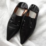 メゾン マルジェラ ポインテッドトゥ レディース ナッパレザー 4ステッチ ナッパレザー ブラック レザー サイズ38 24cm - NEWSED