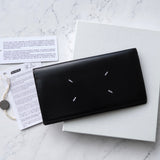 メゾン マルジェラ 4ステッチ 四つタグ カーフレザー 長財布 二つ折り財布 ブラック 箱付き - NEWSED