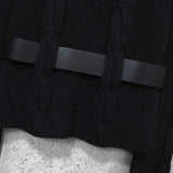 セリーヌ ヴィンテージ カシミア ケーブル ニット レディース チャコールグレー レザー ウエストベルト付き