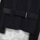 セリーヌ ヴィンテージ カシミア ケーブル ニット レディース チャコールグレー レザー ウエストベルト付き