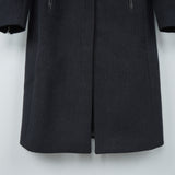 プラダ レザーパイピング フライフロント マオカラー ウール ロングコート グレー レディース