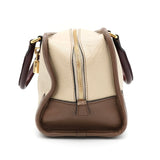 ロエベ アマソナ28 レザー バイカラー ハンドバッグ ベージュ / ブラウン