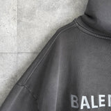 バレンシアガ ヴィンテージ ウォッシュ加工 ロゴ オーバーサイズ フーディー パーカー グレー