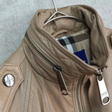 バーバリー ブルーレーベル バッグロゴ ライダースジャケット レザーブルゾン ベージュ