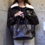 プラダ レザー ビジュー スタッズ 2way ハンドバッグ ショルダーバッグ ブラック