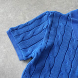 ラルフローレン ロゴ ケーブル編み 半袖 ポロニット ブルー