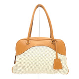 プラダ ロゴ パンチングレザー ハンドバッグ ベージュ