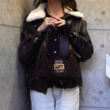 フェンディ マンマバケット スエード / レザー ワンショルダーバッグ ブラウン