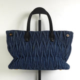 ミュウミュウ マテラッセ デニム / レザー 2way ハンドバッグ ショルダーバッグ ブルー / ブラック