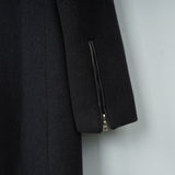 プラダ レザーパイピング フライフロント マオカラー ウール ロングコート グレー レディース