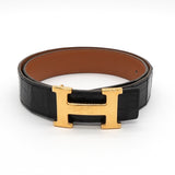 エルメス コンスタンス Hベルト アリゲーターベルト ブラック レディース