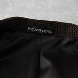 イヴサンローラン ヴィンテージ YSLロゴ ボタン チェック柄 ベロア テーラードジャケット ブラウン