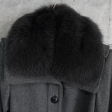 バーバリー リアル フォックスファー カシミヤ ウール ロゴボタン ファーコート ウールコート グレー レディース