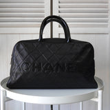 シャネル 6番台 ロゴ マトラッセ キャビアスキン ボーリングバッグ ミニボストンバッグ ブラック - NEWSED