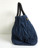 ミュウミュウ マテラッセ デニム / レザー 2way ハンドバッグ ショルダーバッグ ブルー / ブラック