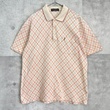 イヴサンローラン ヴィンテージ チェック柄 YSLロゴ 刺繍 ポロシャツ アイボリー