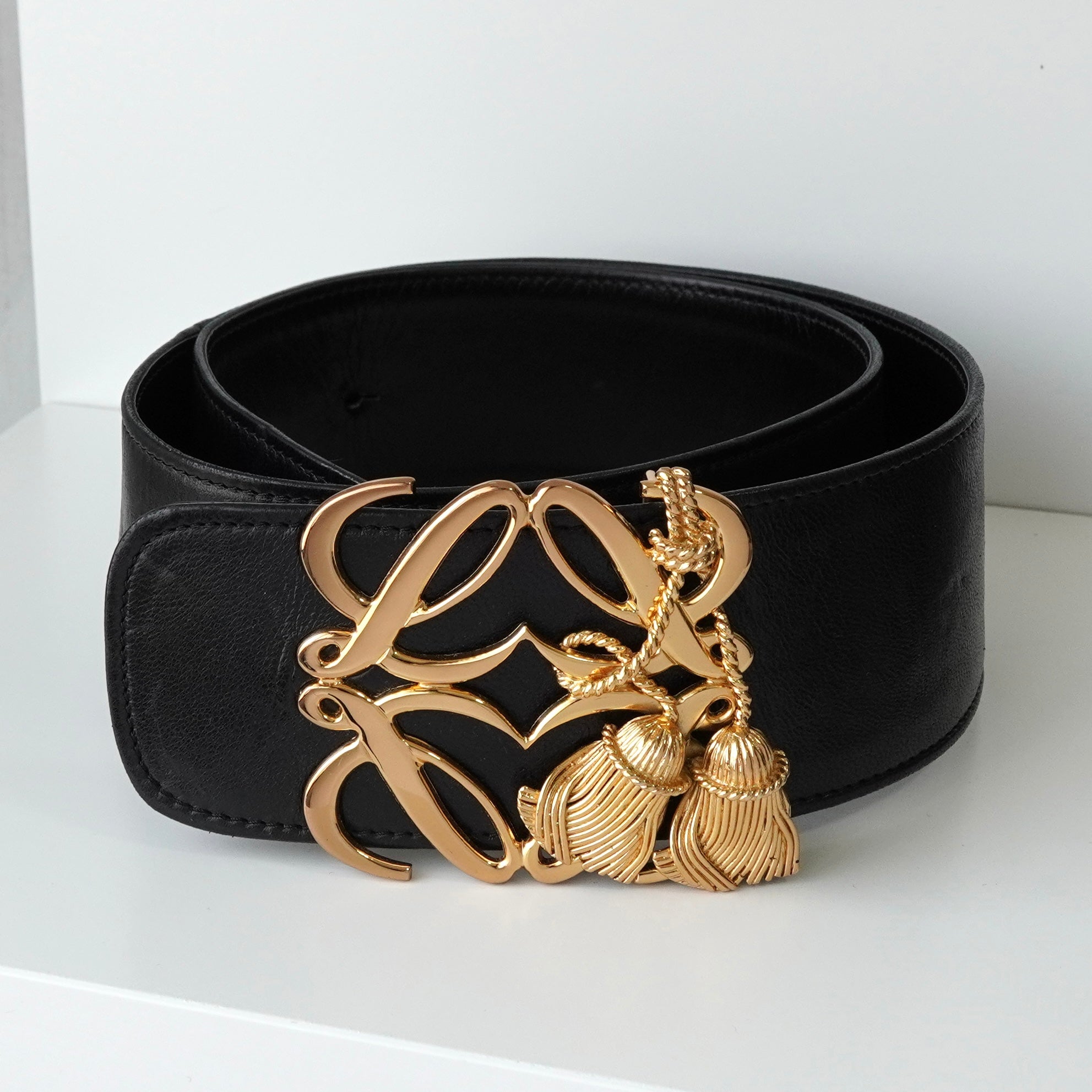 ロエベ アナグラム レザー ベルト ブラック 75サイズ | ブランド古着を