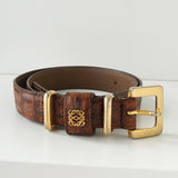 ロエベ アナグラム クロコ レザー ベルト ブラウン レディース