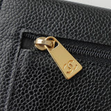 シャネル 7桁8番台 ココマーク キャビアスキン 三つ折り財布 ブラック ギャランティーカード付き - NEWSED