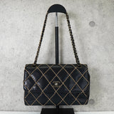 シャネル ココマーク ワイルドステッチ カーフスキン 2way チェーンショルダーバッグ ハンドバッグ ブラック