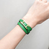 エルメス アピ3 レザー ブレスレット GP グリーン □R刻