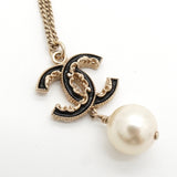 シャネル ココマーク フェイクパール ネックレス GP ブラックレディース