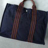 エルメス フールトゥMM キャンバス ハンドバッグ ネイビー / ブラウン