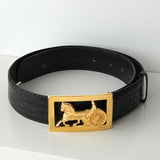 セリーヌ ヴィンテージ サルキー 輪馬車 GP バックル クロコ レザー ベルト ブラック / ゴールド レディース