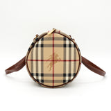 バーバリー ノバチェック PVC / レザー ドラムバッグ ハンドバッグ ベージュ レディース