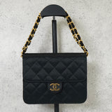 シャネル ココマーク マトラッセ サテン チェーン ショルダーバッグ ブラック